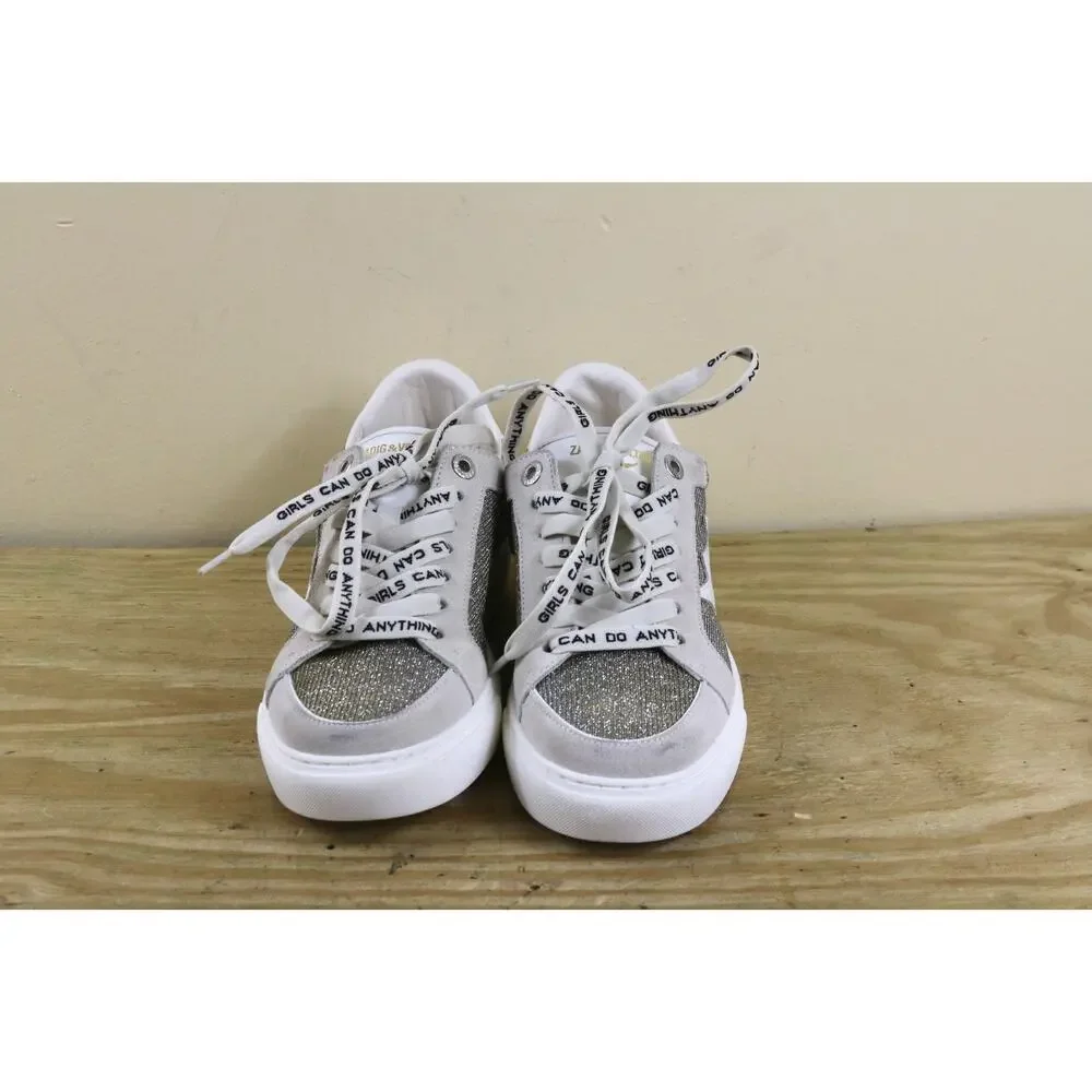 New Zadig & Voltaire Sneakers 38 White Leather Flash Sparkle Shoes - Picture 2 of 15